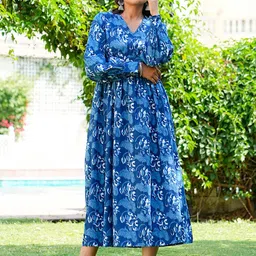 GULAB CHAND TRENDS Blue Floral Print Formal Blouson Dress-image-37