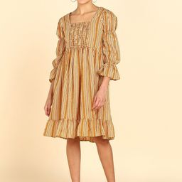 ZNX Clothing Striped Smocked Square Neck Cotton Dress-image-90