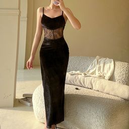 StyleCast Black Shoulder Straps Maxi Sheath Dress-image-119