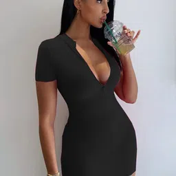 StyleCast Black V-Neck Bodycon Dress-picture-10