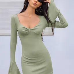 JC Mode Sweetheart Neck Bell Sleeves Bodycon Dress-image-68