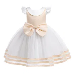 StyleCast Girls White & Beige Colourblocked Cap Sleeves Bow Balloon Dress-image-20