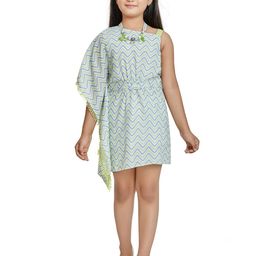 Peppermint Girls Green Printed Cotton Kaftan Dress-image-23