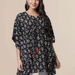 Fabflee Ethnic Motifs Printed Notch Neck Kaftan Top-picture-4