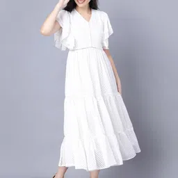 Myshka Women White Georgette Midi Dress-image-30