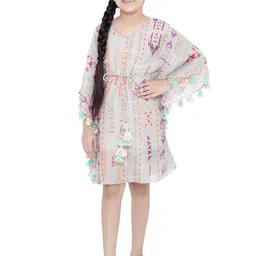 PS KIDS BY PAYAL SINGHAL V Neck Floral Printed Silk Kaftan Dress-image-40