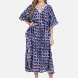 Meeranshi Navy Blue Printed Cotton Kaftan Dress-picture-18