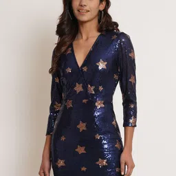 Purple State Embellished V-Neck Sequined Bodycon Mini Dress-picture-17