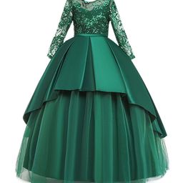 Hopscotch Green Floral Embroidered Maxi Gown Dress-picture-35
