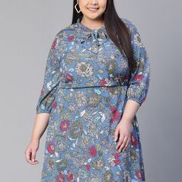Oxolloxo Plus Size Floral Printed Tie-Up Neck Waisted A-Line Dress-picture-30