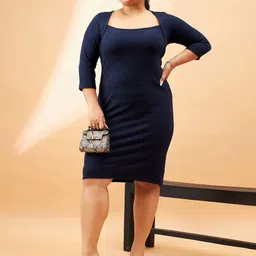 SASSAFRAS Curve Plus Size Square Neck Bodycon Dress-image-56