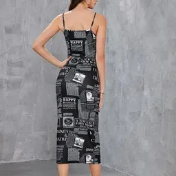 BAESD Alphanumeric Printed Shoulder Straps Bodycon Midi Dress image 2