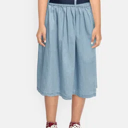 Tommy Hilfiger Girls Blue Washed Lightweight Denim Pure Cotton Flared Skirt-image-22