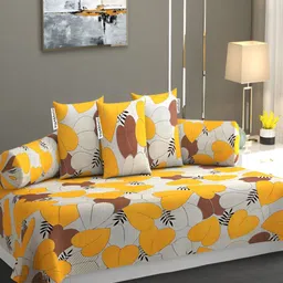 YaAkholic 6-Pcs Orange Coloured 210TC Printed Diwan Set-48