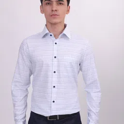 LOUIS STITCH Grid Tattersall Comfort Regular Fit Opaque Cotton Formal Shirt-image-15