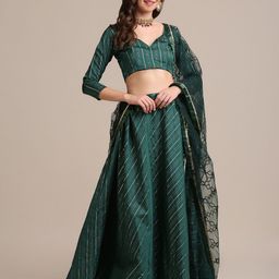 KALINI Embroidered Sequinned Semi-Stitched Lehenga & Unstitched Blouse With Dupatta-picture-0