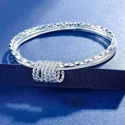 MYKI Women Silver-Toned Silver-Plated Kada Bracelet-image-25