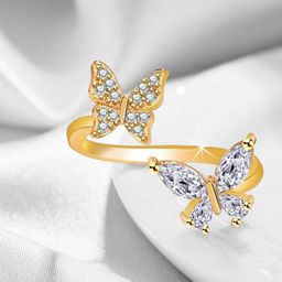 MYKI Gold-Plated CZ Studded Stainless Steel Finger Ring-image-5