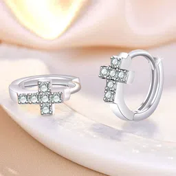 MYKI Silver-Plated Cubic Zirconia Studded Hoop Earrings-49