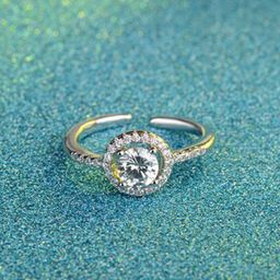 MYKI Sterling Silver Silver-Plated & CZ Stone-Studded  Adjustable Finger Ring-image-53