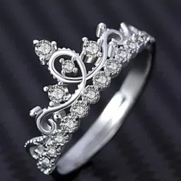 MYKI Silver-Plated & CZ Stone-Studded Crown Shaped Adjustable Finger Ring-85
