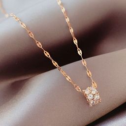 MYKI Rose Gold-Plated Stainless Steel Cubic Zirconia Studded Pendant With Chain-image-62