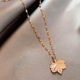 MYKI Rose Gold-Plated Aesthetic Leaf Shaped Pendant Chain-picture-21