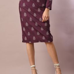 DressBerry Burgundy Floral Printed Straight Skirt-image-21