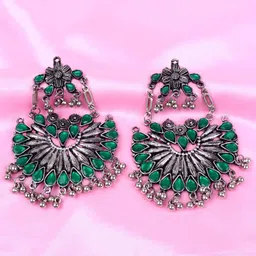 VAGHBHATT Silver-Plated Floral Chandbalis Earrings-89
