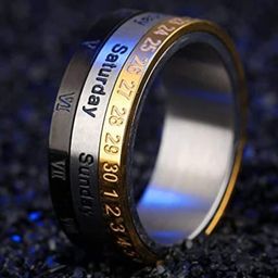 Fashion Frill Gold-Plated Roman Date Rotable Finger Ring-image-62