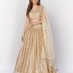 SHOPGARB Gold-Toned Embellished Sequinned Semi-Stitched Lehenga & Unstitched Blouse With Dupatta-picture-58
