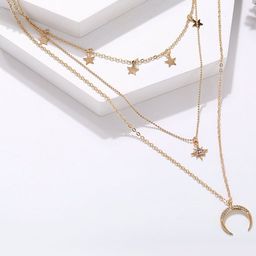 Vembley Gold-Plated Triple Layered Stars & Moon Pendant Necklace-image-31