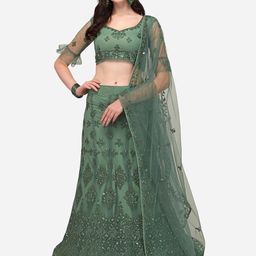RAJGRANTH Green Embellished Semi-Stitched Lehenga & Unstitched Blouse With Dupatta-image-21