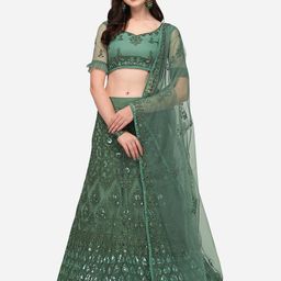 RAJGRANTH Green Embellished Semi-Stitched Lehenga & Unstitched Blouse With Dupatta-image-8