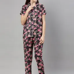 Bushirt Women Green & Grey Printed Night suit-7