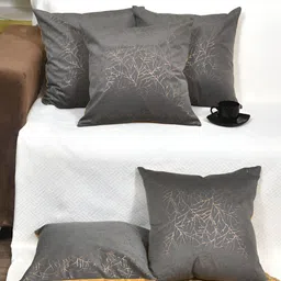 Clasiko Grey & Gold-Toned 5 Pieces Abstract Velvet Square Cushion Covers-image-21