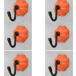 IndianShelf Orange 6 Pieces Ceramic Melon Wall Hooks-image-9