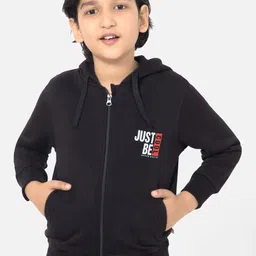 Bodycare Boys Typography Printed Hooded Front Open Sweatshirt-0