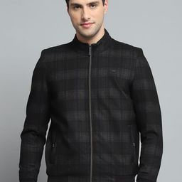 Monte Carlo Men Mock Collar Checked Casual Lightweight Bomber Jacket-16