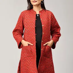 The Mom Store Floral Printed Reversible Cotton Materinity Open-Front Jacket-image-99