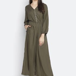 Oxolloxo Olive Green Basic Jumpsuit-picture-1