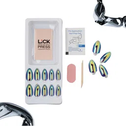 LICK 14 Pcs Chromatic Reusable Press-On Nails With Application Kit - Blue image 4