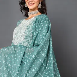 AHIKA Bandhani Printed Thread Work Pure Cotton Kurta With Trousers & Dupatta image 2