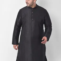 DEYANN PLUS Men Black Dupion Silk Kurta-image-64