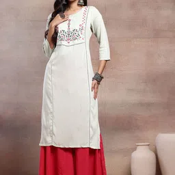 INDYA Floral Embroidered Straight Kurta-picture-40
