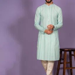 KISAH Chevron Printed Mandarin Collar Cotton Kurta-image-61