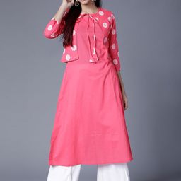 Vishudh Design Round Neck Cotton A-Line Kurta With Printed Jacket-43