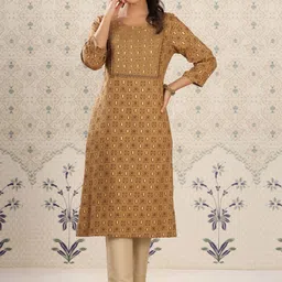 Ode by House of Pataudi Ethnic Motifs Printed Thread Work Straight Kurta-picture-34