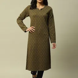 Rangriti Abstract Printed Notch Neck Long Sleeves Straight Kurta-5