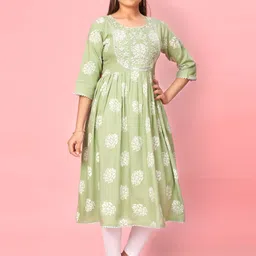 BAESD Girls Floral Printed Round Neck Pure Cotton Pleated Anarkali Kurta & Leggings-picture-48
